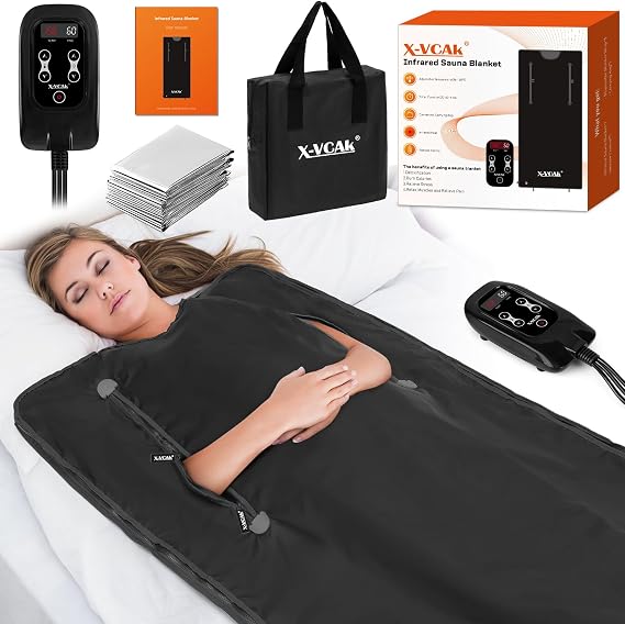 X-Vcak Sauna Blanket for Detoxification, Far Infrared Sauna Blanket, Portable Sauna for Home, 113-176F, 30-60 Minutes Timer, 6 ft x 2.62 ft, BLACK (BW-802)
