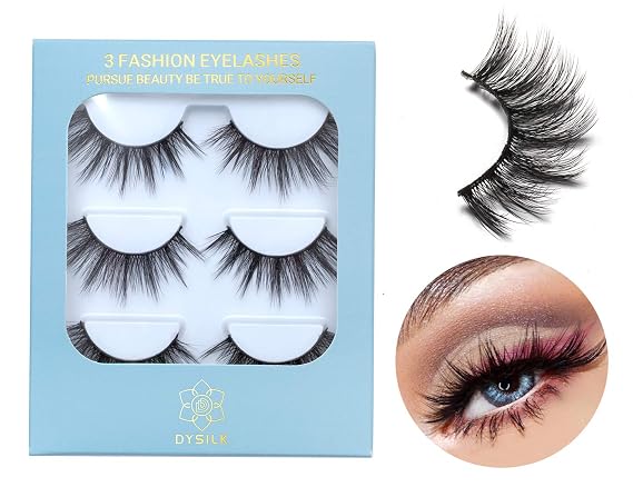 DYSILK Wispy Mink Lashes 3 Pairs Fluffy Cat Eye False Eyelashes, Faux Mink Strip Lashes, Natural Lightweight Fake Eyelashes That Look Like Extensions, Reusable Wispy Lashes | 001-0.7 inch