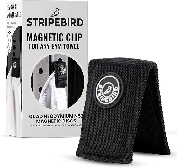 Stripebird - Magnetic Clip for Any Workout Towel (Black) - Highest Strength Magnet for Gym Towel - Removable from Towels - Magnetic Fitness Towels for Men