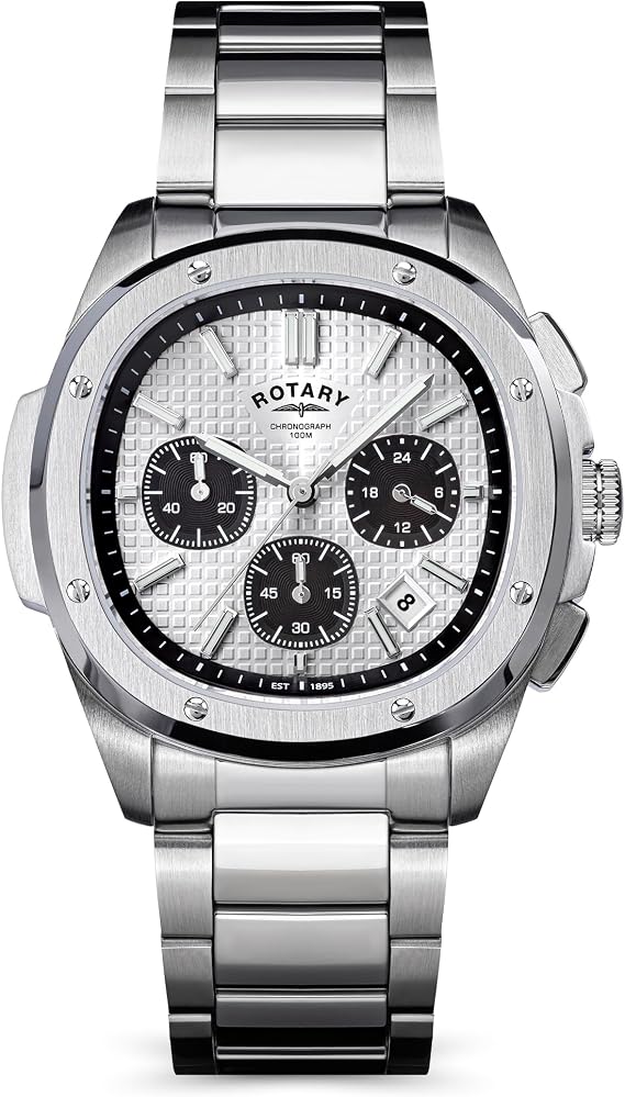 Rotary Mens Apex 100 Chronograph Silver Dial Stainless Steel Bracelet Watch