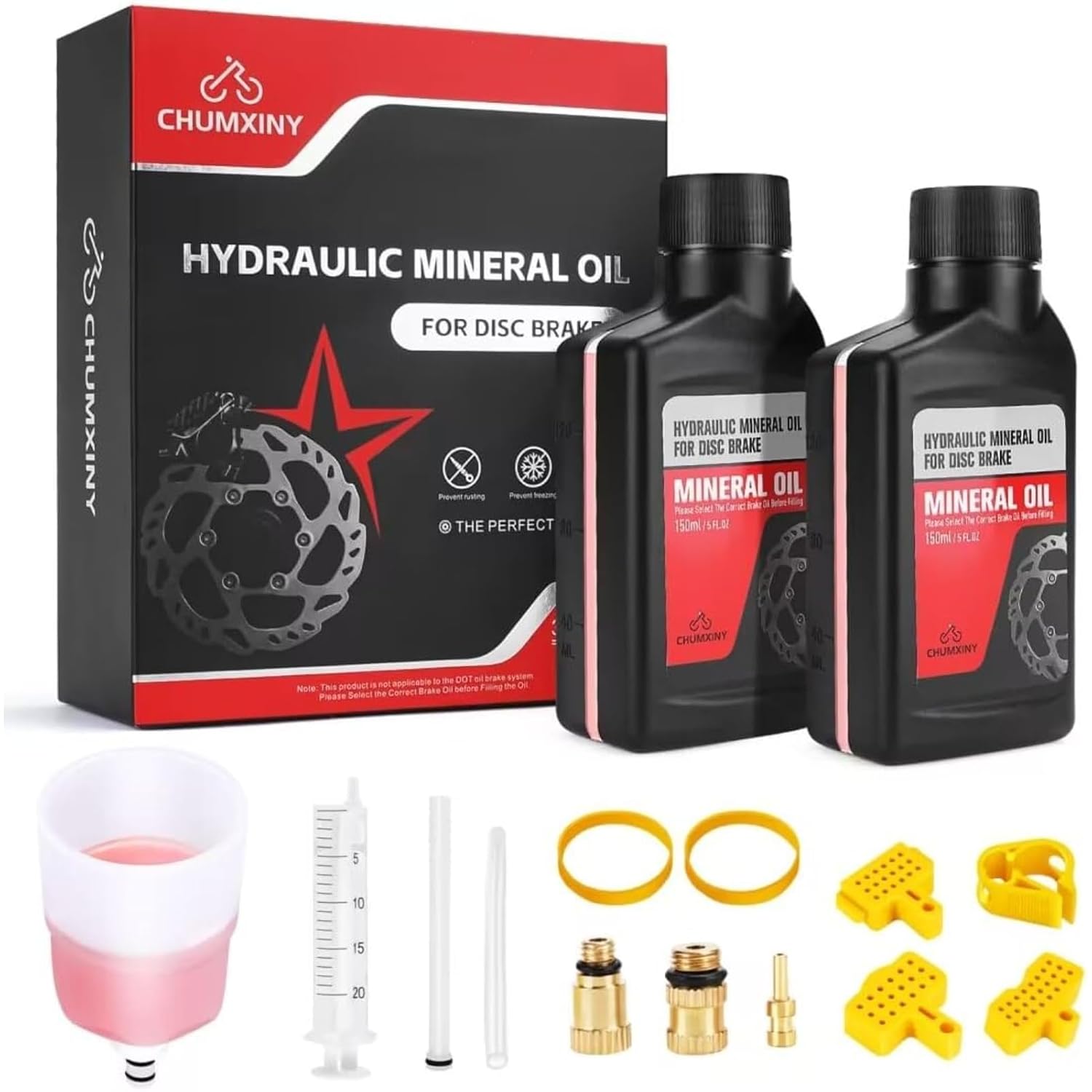 Brake Bleed Kit for SHIMANO Hydraulic Brakes, Including 300ML Mineral Oil Brake Fluid, Clear Funnel and Instruction Manual