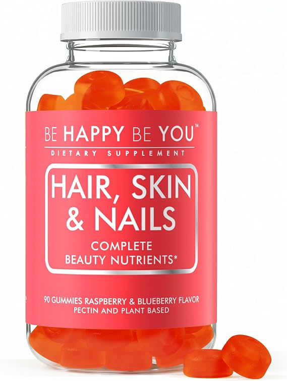 Hair Skin and Nails Gummies - 90 Count Raspberry Blueberry Flavor - Biotin 5000mcg - Vitamins A C D E B6 B12 - Vegan Pectin Based - Non GMO - Gelatin Free - Made in USA