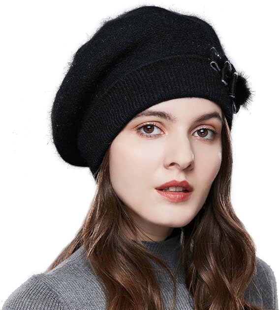 Winter French Beret for Women 100% Angora Wool Classic Beret Beanie