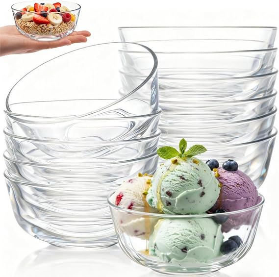 12 Pieces Small Glass Bowl Set, 10 oz Clear Prep Dessert Bowls | Stackable Snack Serving Side Dishes for Kitchen, Ice Cream, Dipping, Sauce, Nuts