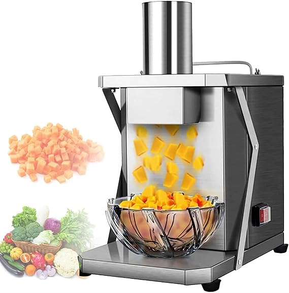 Electric Vegetable Chopper Dicer Commercial Stainless Steel Onion Potato Chopper Heavy Duty Automatic Fruit Cutter for Carrot Radish (8mm)