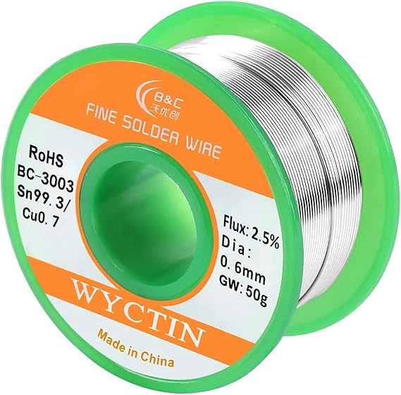 Lead Free Solder Wire with Rosin Core for Electrical Soldering and DIYs (Lead Free, 0.6mm 50g)