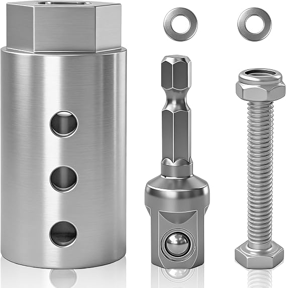 Trailer Jack Drill Adapter Kit, Fits 1-Inch Jack Drive Shafts, 2-in-1 Design for Electric Drill or Ratchet Use, Durable Stainless Steel with 1/2" Drive Socket Adapter