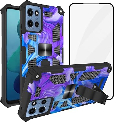 Ailiber for Moto G 5G 2025 Case with Kickstand, Motorola G 2025 Case with Screen Protector, for Magnetic Car Mount, Heavy Duty, Shockproof Full Body Protective Rugged Cover-Purple Blue