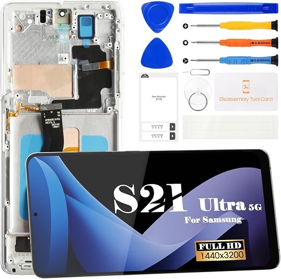 Incell For Samsung Galaxy S21 Ultra 5G LCD Screen Replacement For Samsung S21 Ultra 5G Display for SM-G998U SM-G998b/DS Ddigitizer Replacement Touch Screen Repair Part With Frame(Silver)