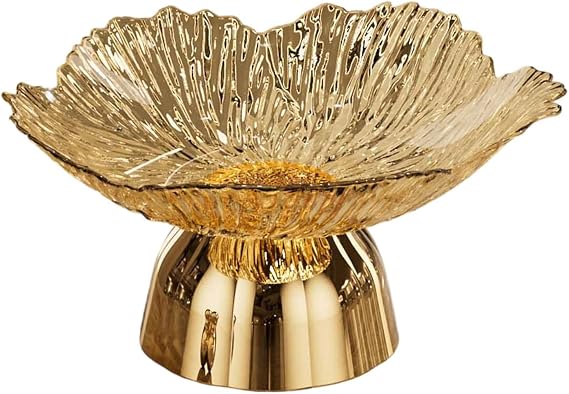 perfk Pedestal Fruit Serving Bowl Footed Fruit Basket Decor Tray Snack Holder for Wedding Living Room Home Kitchen Countertop Party, Gold