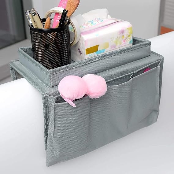 Sofa Armrest Organizer with Cup Holder Couch Tray Armchair Caddy Pockets Storage Arm Rest Chair Desk Sofa Organiser TV Remote Control Holder for Phone Magazine Books Glasses Drinker Snack