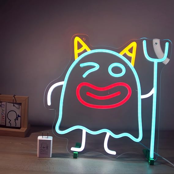 Ghost Soldier Neon Sign, Gaming Room Neon Sign, Man Cave Wall Decor, Great Gifts for Boys, Battery Powered | 5V Charger | Dimmable Design