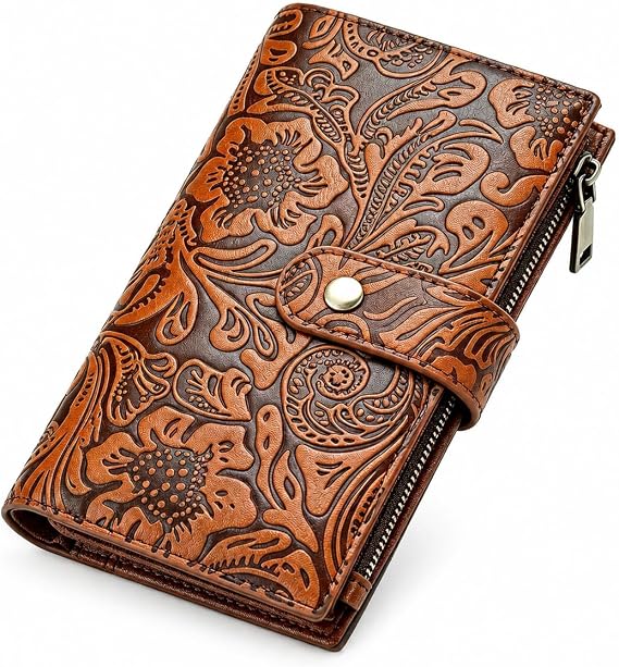 GOIACII Women's Wallet RFID Blocking Leather Trifold Credit Card Holder