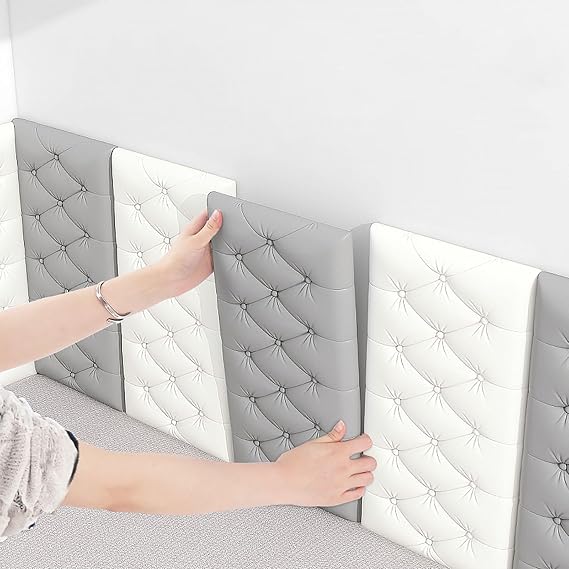 Anti-Collision Padded Wall Panels, 23.6 x 11.8 in Self-Adhesive Wall Padding, Peel and Stick Wall Cushion, Bedside Wall Sticker, Bedroom Headboard, Upholstered Wall Panels(Green,1 pcs)