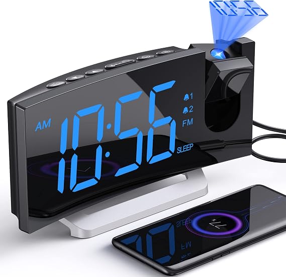 Projection Alarm Clock with FM Radio, Digital Clock for Bedroom