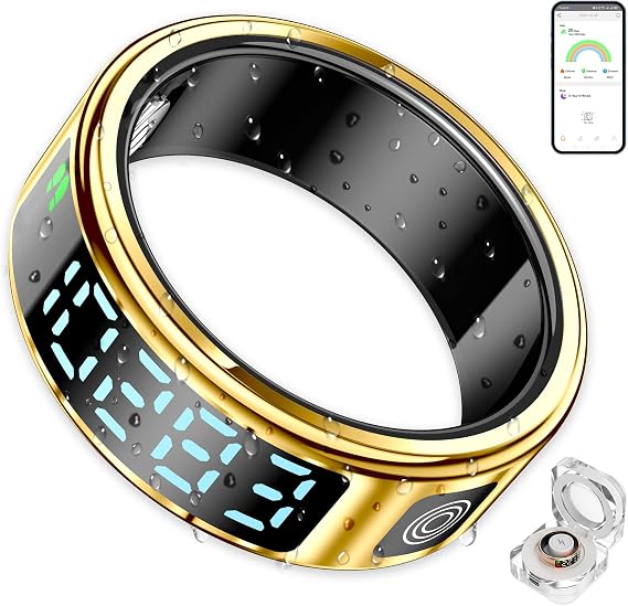 Smart Ring Health Tracker with Display for Women Men - German Chip,Ultra Light,Ultrathin,Free Charging case,iOS/Android/Fitness/Heart Rate/SpO2/Sleep/Step/Pressure