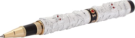 Jinhao Roller Ball Pen Double Silver Dragon Playing Pearl Engravement