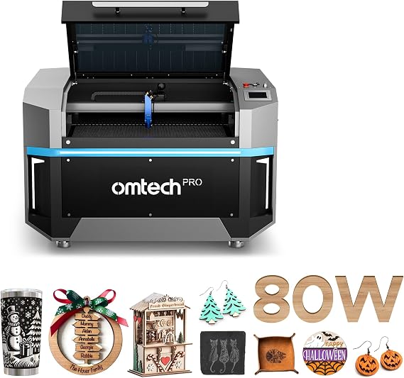 OMTech Pro 80W CO2 Laser Engraver & Cutter with Built-in Water Chiller | 40" 24" work area | Up to 1200 mm/s | Autofocus | 4-way pass-through | X/Y servo motors