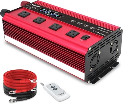 LVYUAN Power Inverter with 4 AC Outlets, LCD Display, Wireless Remote Control, Car Power Inverter for Car, RV, Truck, Off Grid Solar System, Camping Red, 12V-2000W