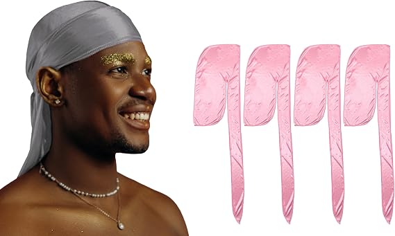 1 Pack Grey Silky Satin Durag Bundle 4 Pack Pink Silk Durag
