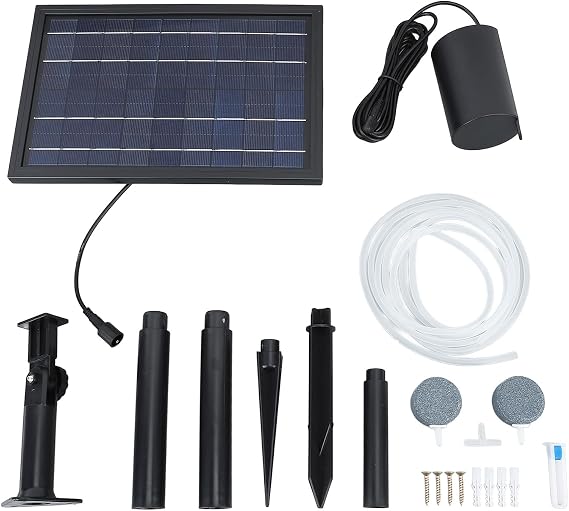 Solar Pond Aerator, 8W Solar Air Pump Kit with Hoses 10V Aquarium Air Pump Oxygenator for Small Pond Stock Fishing Hydroponics, Freestanding