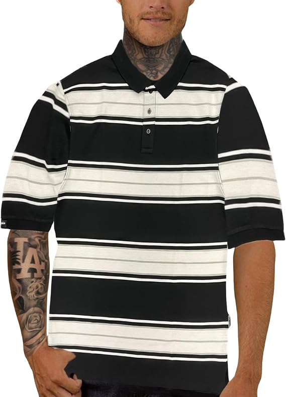 Mens Old School Striped Pique Polo Shirt Classic Mens Short Sleeve Cotton Blend Golf and Casual Top (S3XL)