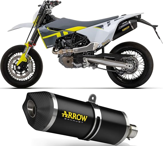 arrow 72623akn+72175pz, silencer with link-pipe, semi-complete system homologated catalytic race-tech black alu, endcap carbon, compatible with motorbike husqvarna 701 supermoto 2023 mototopgun
