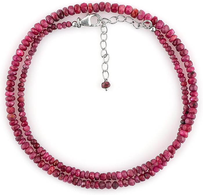 Natural Ruby Gemstone Choker Necklace, 925 Sterling Silver Jewelry, Handcrafted Bohemian Necklace, Chakra Healing Crystals, Gift For Women, Size 20 inches