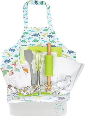 Tovla Jr. Kids Baking Gift Set with Storage Case - Cooking Kit for Children - Educational Baking Sets - Real Kid Baking Supplies with Decorating Tools Set with Apron... Dinosaur