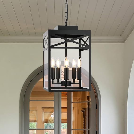 TODOLUZ 5-Light Farmhouse Chandelier Black Industrial Rustic Pendant Light Fixture, Chandelier Pendant Ceiling Hanging Light for Foyer Kitchen Island Living Room Dining Room Foyer