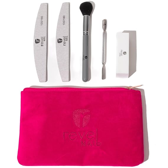 Revel Nail Tool Kit - Dip Powder and Gel Polish Nail Kit, With Cuticle Pusher, Nail File, Buffer, Powder Brush and Nail Clipper Case, Manicure Set