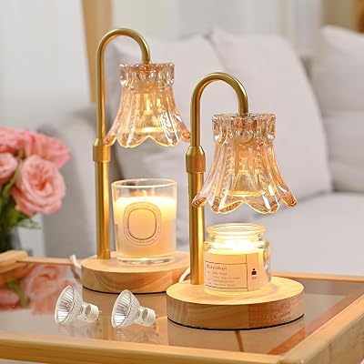 JACKYLED Candle Warmer Lamps 2-Pack, Height Adjustable Fragrance Candle Warming Lamps with 4 Bulbs 35W, 2H4H8H Timer and 4-Level Dimmer, Wax Warmer Heater Lamp for Home Decor, Housewarming Gift