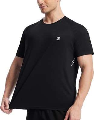 Roadbox Mens UPF 50 Swim Rash Guard, Short Sleeve UV Sun Protection Workout Athletic Shirts Quick Dry Gym Running Tee Tops