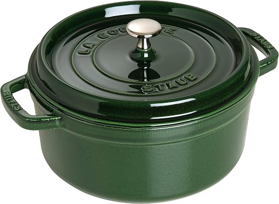 STAUB Cocotte, Cast Iron Casserole 24 cm, 3.8 L, Induction, Made in France | Aroma Rain Lid, Suitable for All Hob Types, Round, Basil-Green