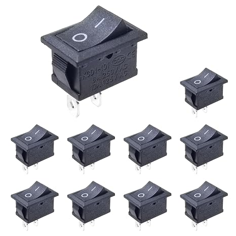 10Pcs KCD1 6A250V 10A125V On/Off Boat Rocker Switch 2 Pin Position Snap Can be Used for 12V 110V 250V Black Toggle Switches