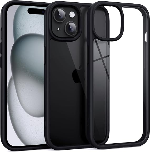 Supdeal Shockproof Clear Case for iPhone 15, [Not Yellowing] [10FT Military Drop Protection] Hard Clear Back Four Corner Airbags Drop Protection Phone Cover, 6.1 inch, Black