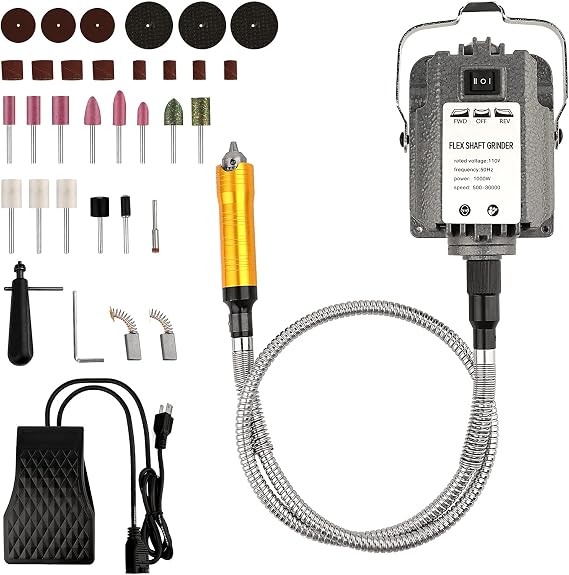 ATOLS 1000W 30000 RPM Flex Shaft Rotary Tool Electric Hanging Grinder Carver,Electric Multi-function Metalworking Tools Repair Kit,Foot Pedal Control,Metal Flexible Shaft,Suitable for Carving, Buffing