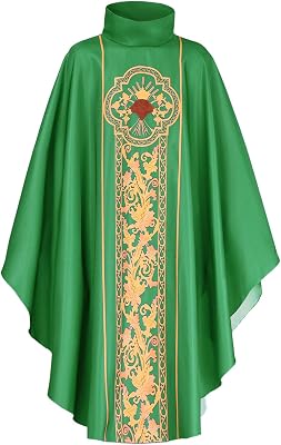 Catholic Priest Chasuble Vestments, Traditional Mass Robe with High Neck for Pastor Celebrant Church Father