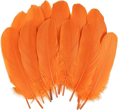 MAOFENG 150pcs 5-7 Inches Natural Goose Feathers Bulk DIY Crafts Feathers for Wedding Party Halloween Clothing Accessories,Orange