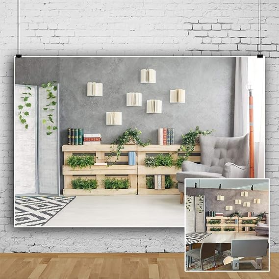 7x5ft Modern Living Room Backdrop Sofa Green Plants Office Photo Background