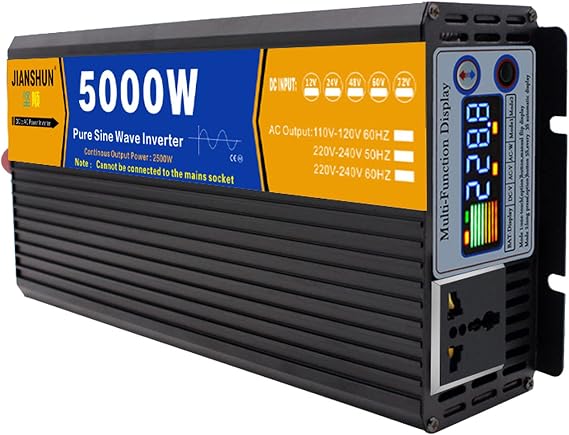 3000W 4000W 5000W 6000W 8000W Pure Sine Wave Inverter Dc 12V 24V 48V to Ac 110V 220V Solar Inverter Converters Voltage Transformer for Home,Rv,Truck,Off-Grid Solar,5000W-48Vto110V