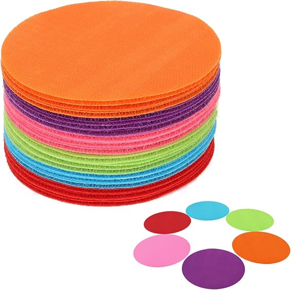 MWOOT 36Pcs Carpet Spot Markers, Colorful Non-Slip Nylon Floor Carpet Dots, Hook and Loop Floor Sitting Spot Markers for Children's Game Training (4 inches)