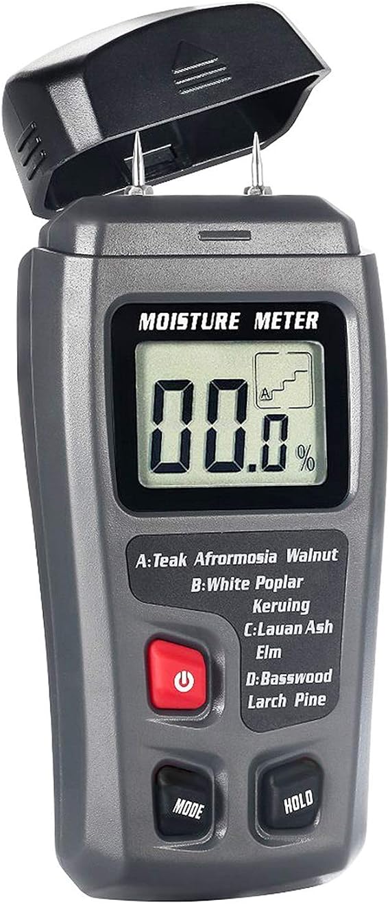 BSIDE 2 Pins Wood Moisture Meter Handheld Timber Water Lumber Damp Humidity Firewood Detector Tester Backlit LCD Display Digital Moisture Meter With 4 modes and Data Hold