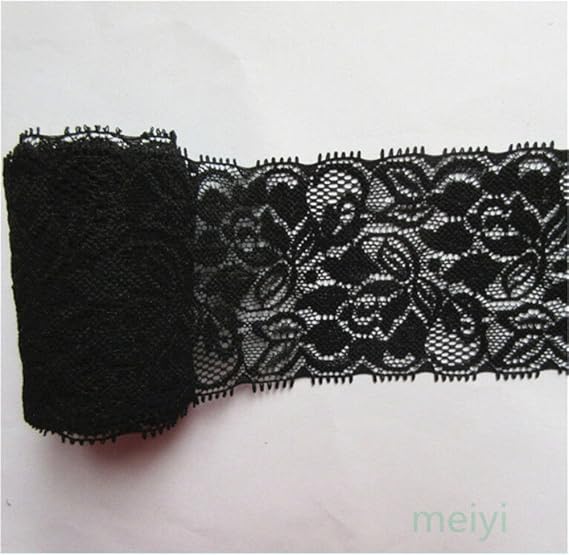 8 Yard Stretch Floral Elastic Lace Edge Trim Ribbon 2-1/2" Width Vintage Style White Edging Trimmings Fabric Embroidered Applique Sewing Craft Wedding Bridal Dress Embellishment Underwear DIY(Black)