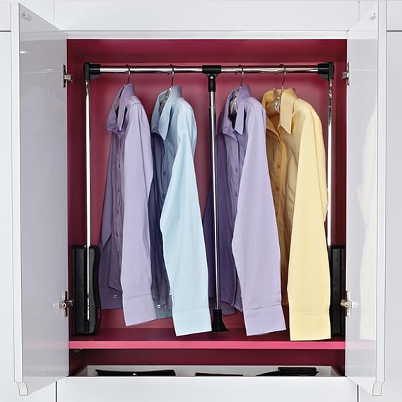 LDIW Aluminium Retractable Pull-Down Closet Rod Ergonomic Handle, Adjustable Width Space-Saving Wardrobe Lift Hanger Rail,890to1210mm