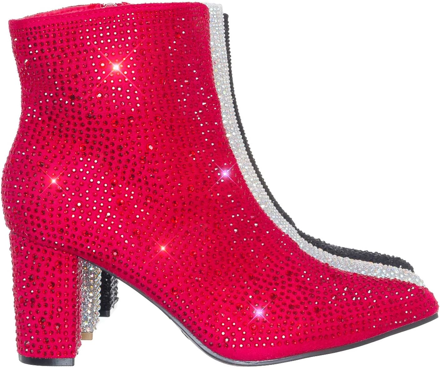 FOREVER Women Rhinestone Block Chunky Heel Ankle Bootie Iceberg 12 By Forever shoes Red Size 7.5 Red Rhinestone