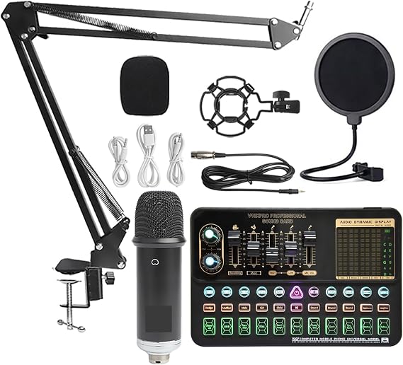 Sound Card Kit Mixer Sound Card Studio Audio Mixer Singing Noise Reduction Microphone Voice Live Broadcast Phone Computer Record Studio Setup,V10x Pro-1