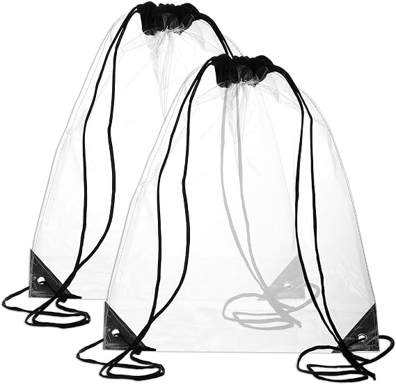 2 Pack Clear Drawstring Bags for Stadium Events, Waterproof Clear Drawstring Backpack for Concert Baseball Festival Beach Bag