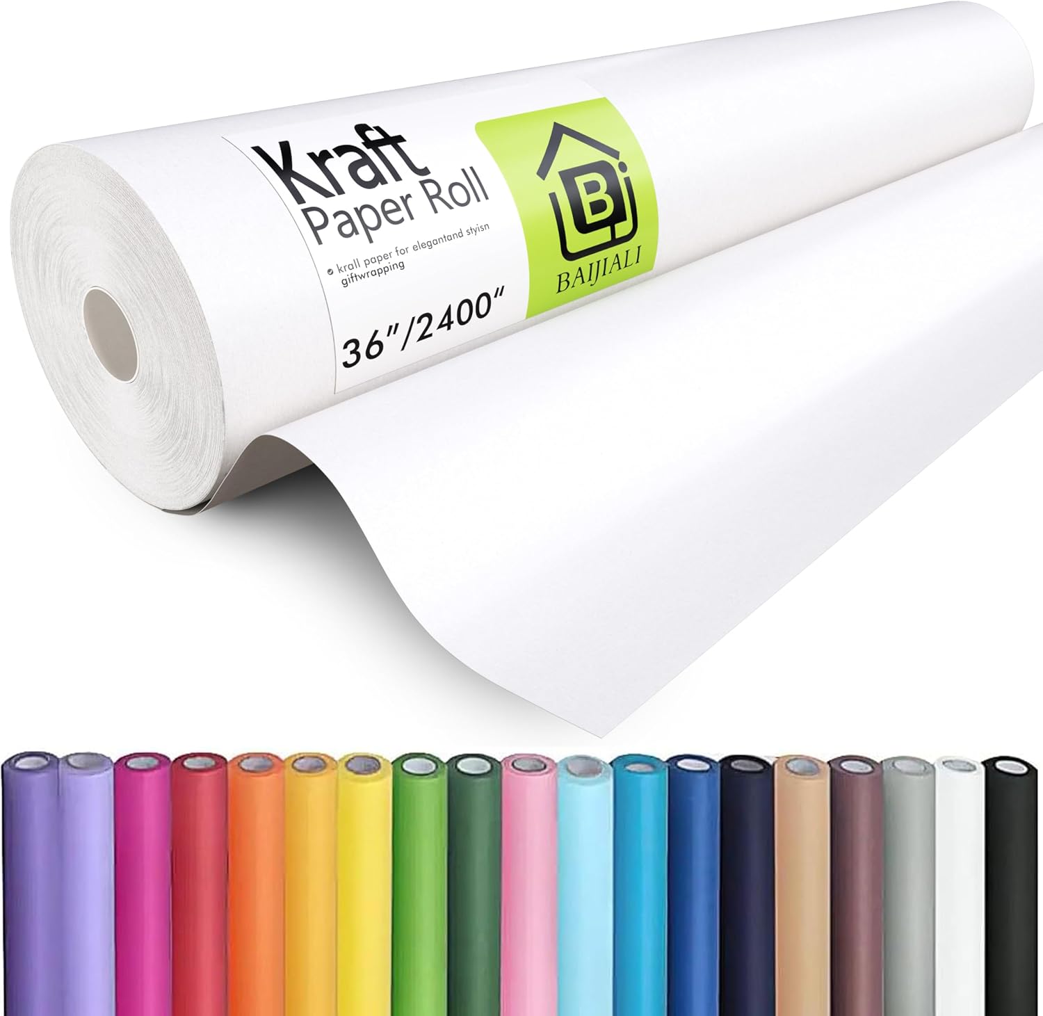 BAIJIALI 36 x 2,400 200 White Kraft Paper Roll for Craft Bulletin Board Paper Art Table Covering Crafting Gift Wrapping Bouquet Packing Parcel 80GSM 50LB White, 36 x 200