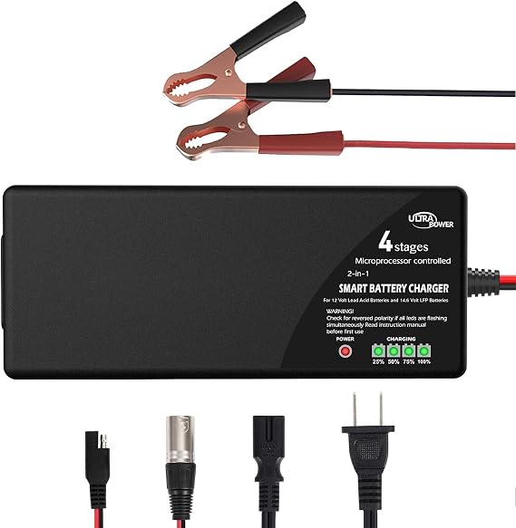 ULTRAPOWER Upgraded 10-Amp Smart Battery Charger,12V-14.6V Lithium LiFePO4 and Lead Acid Battery Charger,Fast Charging and Battery Maintainer for